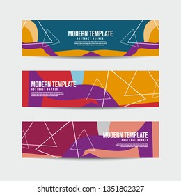 Collection of 3 modern flat abstract web banner design template. Collection of colorful web banner template. Abstract geometric web design banner template for business - Vector