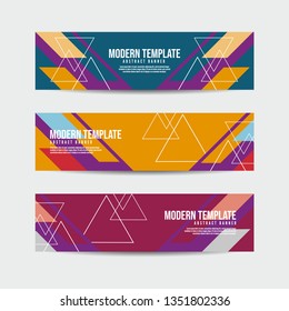 Collection of 3 modern flat abstract web banner design template. Collection of colorful web banner template. Abstract geometric web design banner template for business - Vector