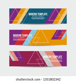 Collection of 3 modern flat abstract web banner design template. Collection of colorful web banner template. Abstract geometric web design banner template for business - Vector