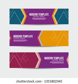 Collection of 3 modern flat abstract web banner design template. Collection of colorful web banner template. Abstract geometric web design banner template for business - Vector