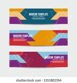 Collection of 3 modern flat abstract web banner design template. Collection of colorful web banner template. Abstract geometric web design banner template for business - Vector