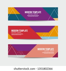 Collection of 3 modern flat abstract web banner design template. Collection of colorful web banner template. Abstract geometric web design banner template for business - Vector