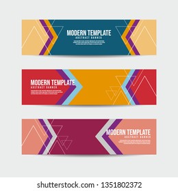 Collection of 3 modern flat abstract web banner design template. Collection of colorful web banner template. Abstract geometric web design banner template for business - Vector