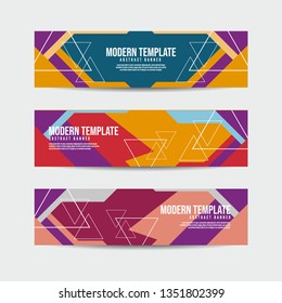 Collection of 3 modern flat abstract web banner design template. Collection of colorful web banner template. Abstract geometric web design banner template for business - Vector