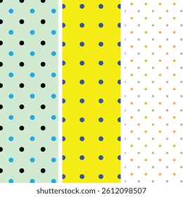 Collection of 3 multi color polka dot seamless pattern design