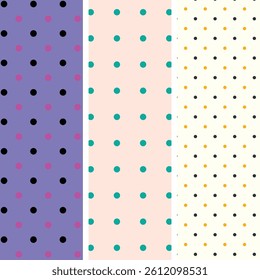 Collection of 3 multi color polka dot seamless pattern design