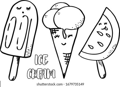 collection of 3 vector illustrations of ice cream, isolated on white