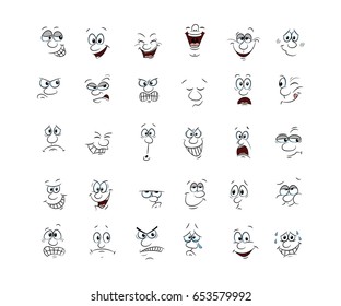 Collection of 30 character faces, hand draw