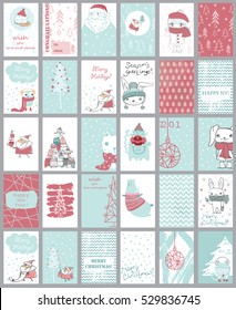  Collection of 30 Christmas greeting cards templates. Ready for print cards