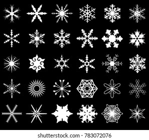 A collection of 30 different snowflakes