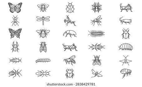 A collection of 30 icons featuring various types of insects and arthropods.