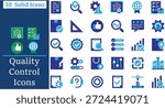 A collection of 30 professional quality control and industrial management icons featuring symbols for certification, inspection, manufacturing standards, and process optimization. fully editable eps 10