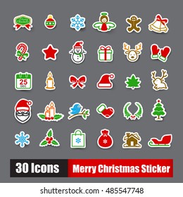 Collection of 30 sticker merry christmas icons set vector illustration eps10