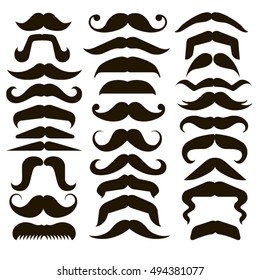 Collection of 30 vector icons of black male mustache