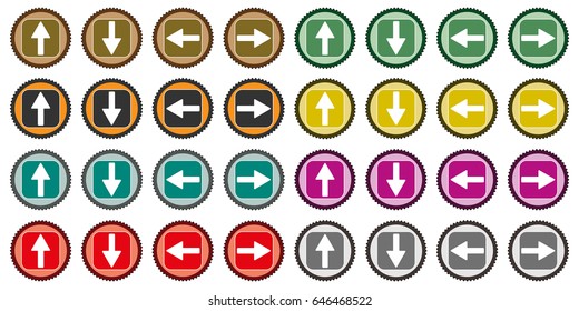Collection of 32 isolated multicolor vector icons - arrows (up, down, left, right)