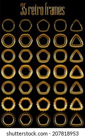 Collection of 35 vector golden frames for stamps and seals. All brushes attached.