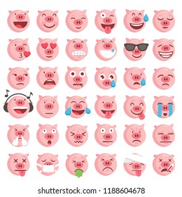 Collection of 36 high quality vector emoticons illustrations pig