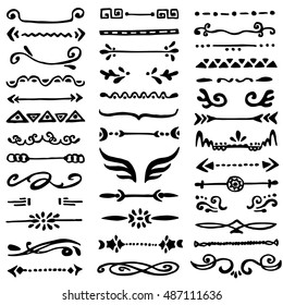 Collection of 39 hand drawn borders. Vector design elements for your cute design.