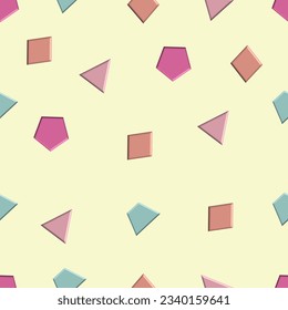 Collection of 3d abstract shape seamless pattern. Cartoon style. Set of realistic elements for design of various decorative in soft multicolored tones. Isolated on cream background. vector