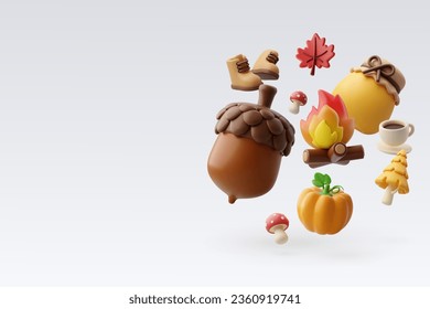 Collection 3d of Autumn forest elements, Hello autumn concept. Eps 10 Vector.