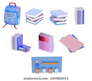 Collection of 3d back to school vector on white background