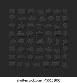 Collection of 3d black speech bubbles. Vector design elements. Various bubbles for web communication