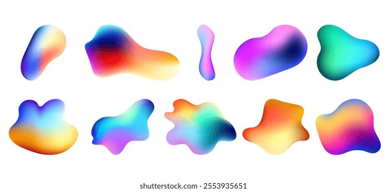 collection of 3d colorful gradient liquid blob shapes