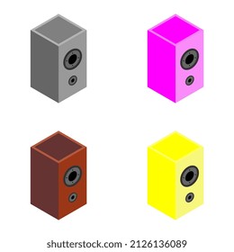 una colección de diseños 3d, sistemas de sonido con varios colores