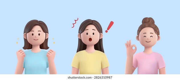 Collection of 3D Female Characters Expressing Emotions