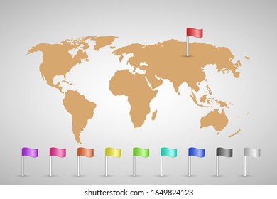 Collection of 3D flag pointers with a world map
