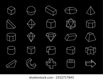 collection of 3d geometric shapes in line style vector 