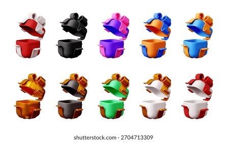 Colección de diseño de caja de regalo 3D sobre fondo blanco. Concepto de paquete sorpresa para la decoración de eventos de promoción y celebración. Ilustración vectorial