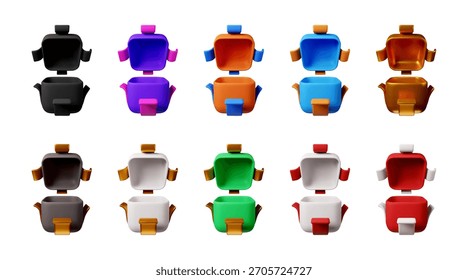 Colección de diseño de caja de regalo 3D sobre fondo blanco. Concepto de paquete de conjunto sorpresa para la decoración de eventos de promoción y celebración. Ilustración vectorial