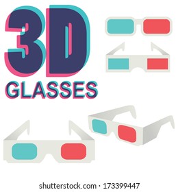 collection of 3d glasses isolated on white, vector illustration