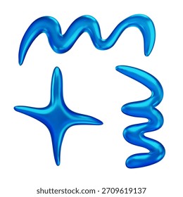 Las líneas brillantes de colección 3D y una forma de estrella, todo renderizado en un color azul vibrante con un aspecto líquido y futurista.