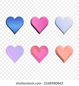 A collection of 3d heart vector images in a variety of colors