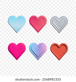 A collection of 3d heart vector images in a variety of colors