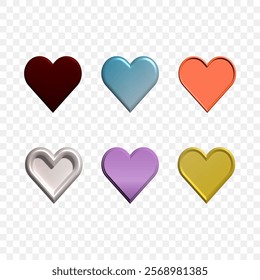 A collection of 3d heart vector images in a variety of colors