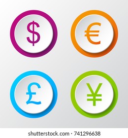Collection of 3d icons of different currencies. Vector.