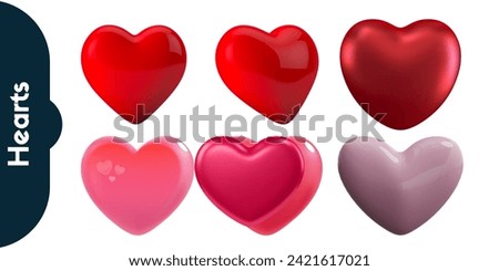 Collection of 3D Love Heart Symbol Icons . Valentine’s Day heart. Love Illustration Set with Solid and Outline Vector Hearts