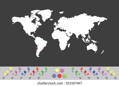 A Collection of 3D map pointers with world map