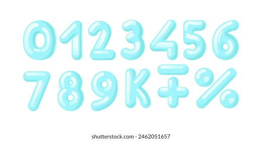 Collection Of 3d Numerical Characters In Blue Shades Featuring Digits 0 Through 9, A Percentage Symbol, Plus And Minus