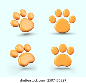 Collection of 3D paw prints of pets. Traces of animals and birds in funny style