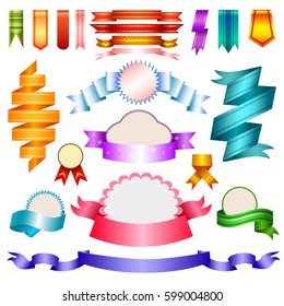 Collection of 3d realistic gradient ribbons and  banners and templates 