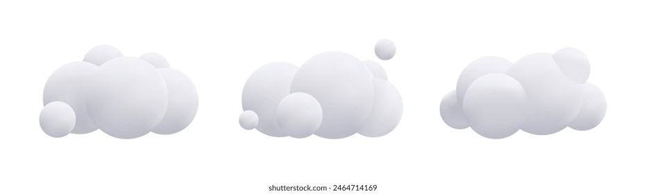Collection of 3d Realistic White Clouds Isolated on Transparent Background. Vector Illustration.