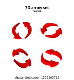 Collection 3d red arrows isolated on white background. Information pointers set. Vector illustration.
