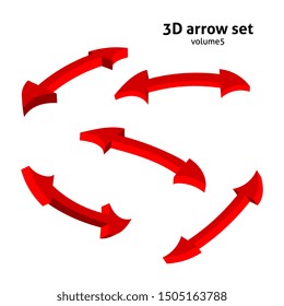 Collection 3d red arrows isolated on white background. Information pointers set. Vector illustration.
