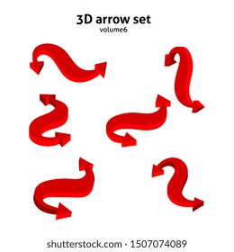 Collection 3d red arrows isolated on white background. Information pointers set. Vector illustration.
