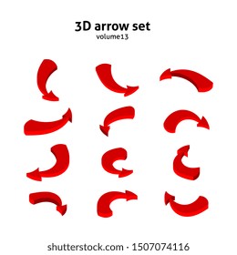 Collection 3d red arrows isolated on white background. Information pointers set. Vector illustration.
