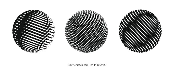 A collection of 3D sphere vector designs featuring various geometric element textures is isolated against a white background. The blobs showcase diverse patterns for added visual interest.